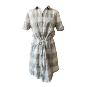 Lou & Grey Short Sleeve Plaid Tie Waist Shirt Dress w/ buttons - women's small